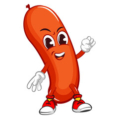 mascot character vector illustration of a sausage with a mustache is excited