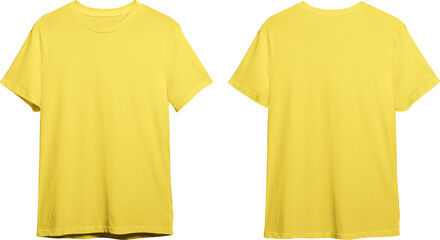 Yellow men's classic t-shirt front and back - obrazy, fototapety, plakaty