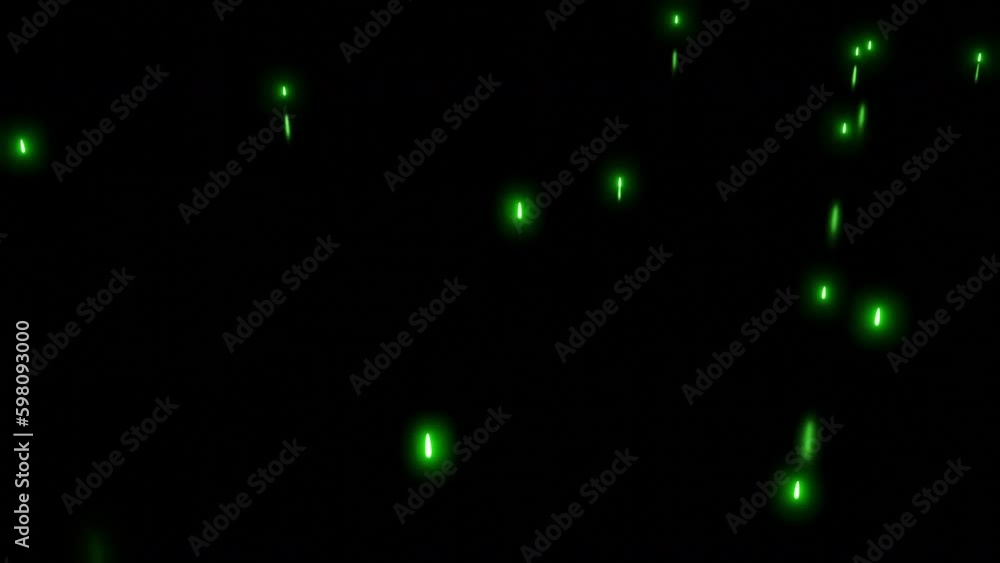 Poster Falling bright particles with reflection on black background. Design. Bright glowing particles fall in dark. Glowing stars fall in dark space with reflection Generative AI