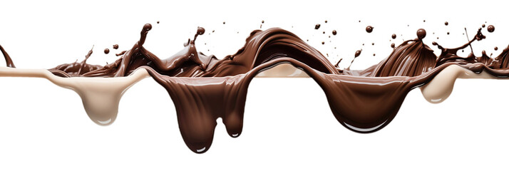 Flüssiger Schokolade fließt über eine imaginäre Kante als Freisteller, Generative AI - 598093241