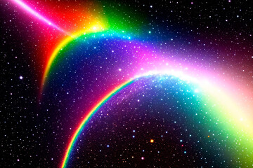 Rainbow on the background of space. Generative AI.