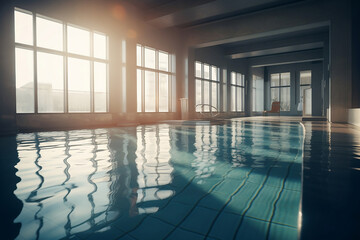 modern minimalistic luxury swimming pool with large windows