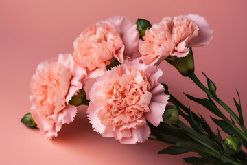 Obraz na płótnie Canvas bouquet of pink carnations on pink background