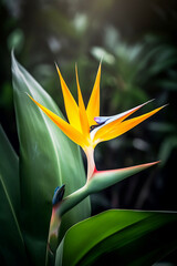 bird of paradise flower in garden close up