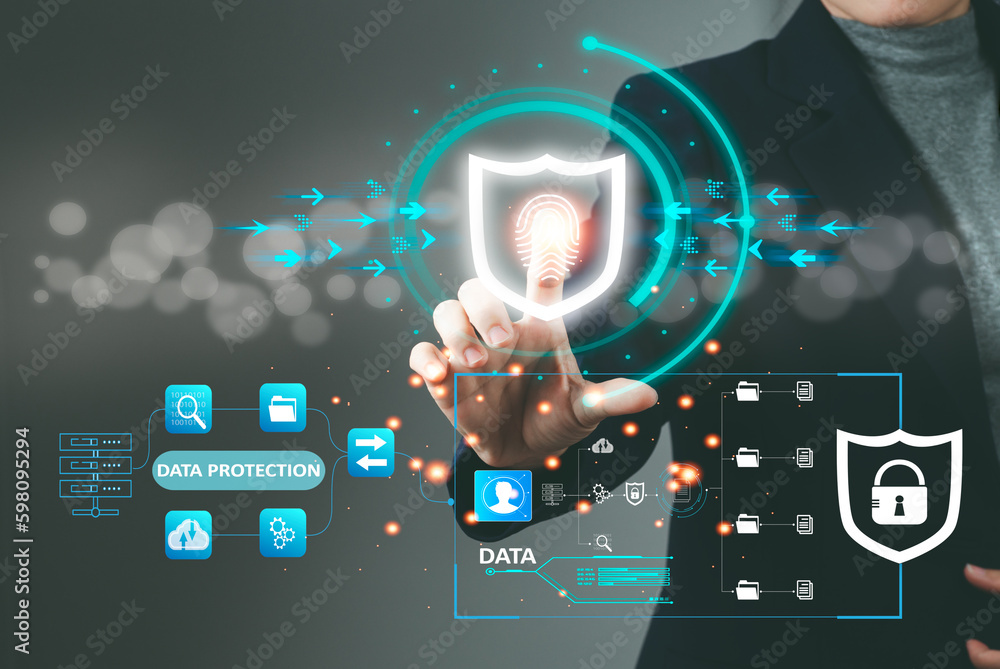 Poster cybersecurity concept, user privacy security and encryption, secure internet access future technolog