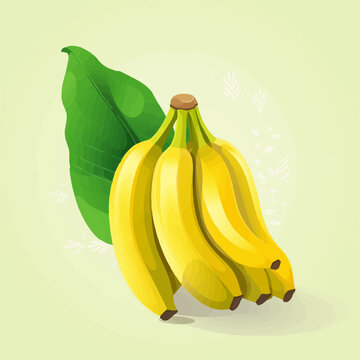 Vector illustration of a single banana with a leaf.