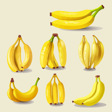 Set of cute cartoon banana illustrations.