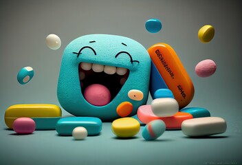 Smiling Pills Medicine Background Generative AI