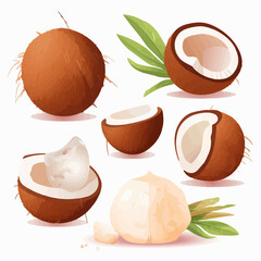 Fototapeta na wymiar A set of coconut illustrations in a simple and clean style