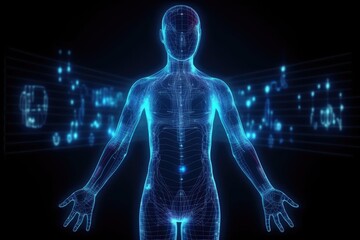 Blue Medical Hologram Technology Backdrop Generative AI