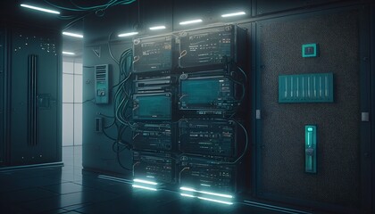 Futuristic server room and data Hyperrealistic