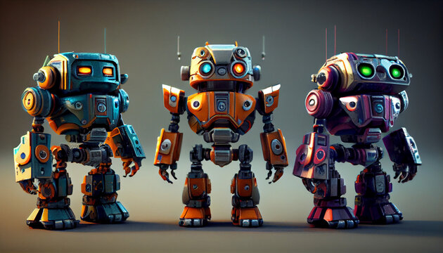 Retro toy robots model for kids and on studio lighting background Ai generated image