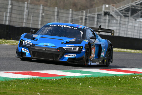Scarperia, 23 March 2023: Audi R8 LMS GT3 EVO II of Saint&eacute;loc Junior Team driven by Erwan Bastard-Paul Evrard in action during 12h Hankook Race at Mugello Circuit in Italy.