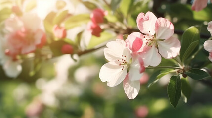 Naklejka na ściany i meble Apple flowers in spring. Illustration AI Generative.