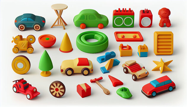 Toy collection for kids, Unique toys collections on solid white background Ai generated image