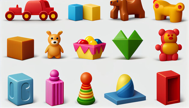 Toy collection for kids, Unique toys collections on solid white background Ai generated image