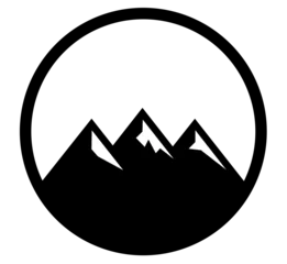 Blackout curtains Mountains Round mountain logo. Minimalistic black mountains. Mountain emblem. Three mountain peaks.