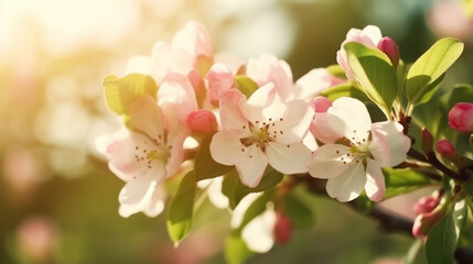 Fototapeta na wymiar Apple flowers in spring. Illustration AI Generative.