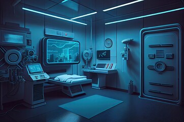 Furturistic Blue Clinic Bedroom Generative AI