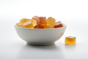 Apple Cider Vinegar gummies in a white bowl on the table,  Generative AI