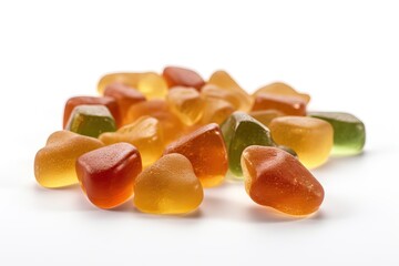 Apple Cider Vinegar gummies of different shapes on white, Generative AI
