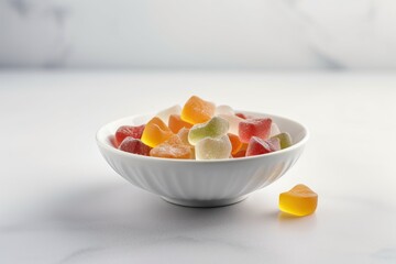 Apple Cider Vinegar gummies in a white bowl on the table,  Generative AI