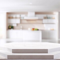 white marble podium in a kitchen.