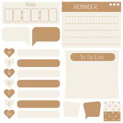 Cute blank paper notes. Stationery organizer set. Scrapbook notes and memo schedule.Printable planner stickers. To Do List sticky note pad. Digital planning element. Vector illustration.