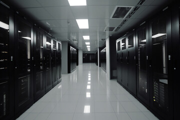 Server racks in server room data center. Generative ai. High quality photo Generative AI