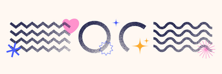 Trendy abstract shapes. Elements with grain texture. Retro aesthetic. Modern 90s - 2000s style. Elements for poster design, stickers. vector illustration.