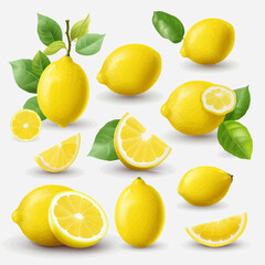 A set of playful and colorful lemon illustrations, perfect for use in children's designs