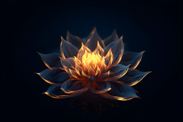 Naklejka na ściany i meble Fiery lotus flower on black background. Generative AI.