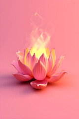 Fiery lotus flower on a pink background. Generative AI.