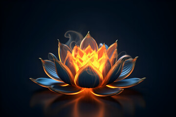 Fototapeta na wymiar Fiery lotus flower on black background. Generative AI.