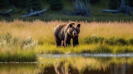 Fototapeta na wymiar bear captured in yellowstone - wildlife in national park