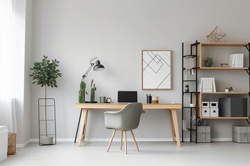 Minimalist office interior, generative AI, created with AI, AI