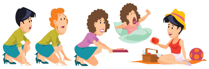 Set of Women and girls doing business. Illustration for internet and mobile website.