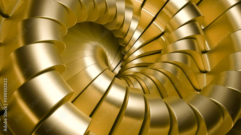 Poster green and yellow twisted tunnel. design. a moving twisted pigtail made in 3d format that moves inwar