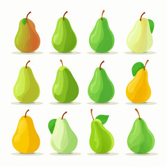 Set of vector images featuring whole and sliced pears.