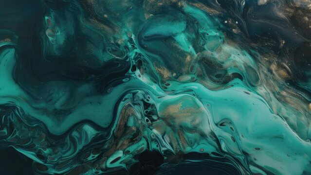 Abstract teal liquid background, colored fluid flow motion video with dissolving effect for business purpose