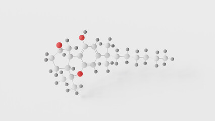nabilone molecule 3d, molecular structure, ball and stick model, structural chemical formula cesamet