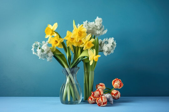 Beautiful bouquet of flowersю Рщldiay spring background. Digitally generated AI image