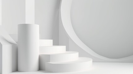 Achieve the Top - White Geometric Podium on Blank Product Stand, Generative AI