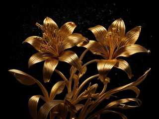 golden lily on black background