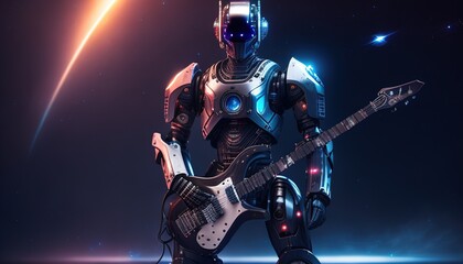Obraz na płótnie Canvas robot with a guitar color illustration