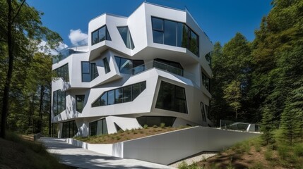 Fototapeta na wymiar A unique modern houese design featuring an asymmetrical facade. AI generated