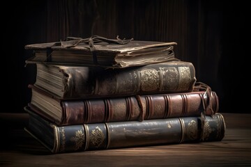 A collection of aged books with leather bindings and the figure 00035 on top.