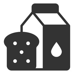 Carton of milk and a slice of bread  - icon, illustration on white background, glyph style