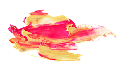 Photo yellow red grunge brush strokes oil paint isolated on white, top view, clipping path  