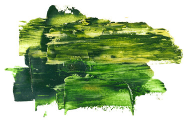 Photo green yellow grunge brush strokes oil paint isolated on white, top view, clipping path  